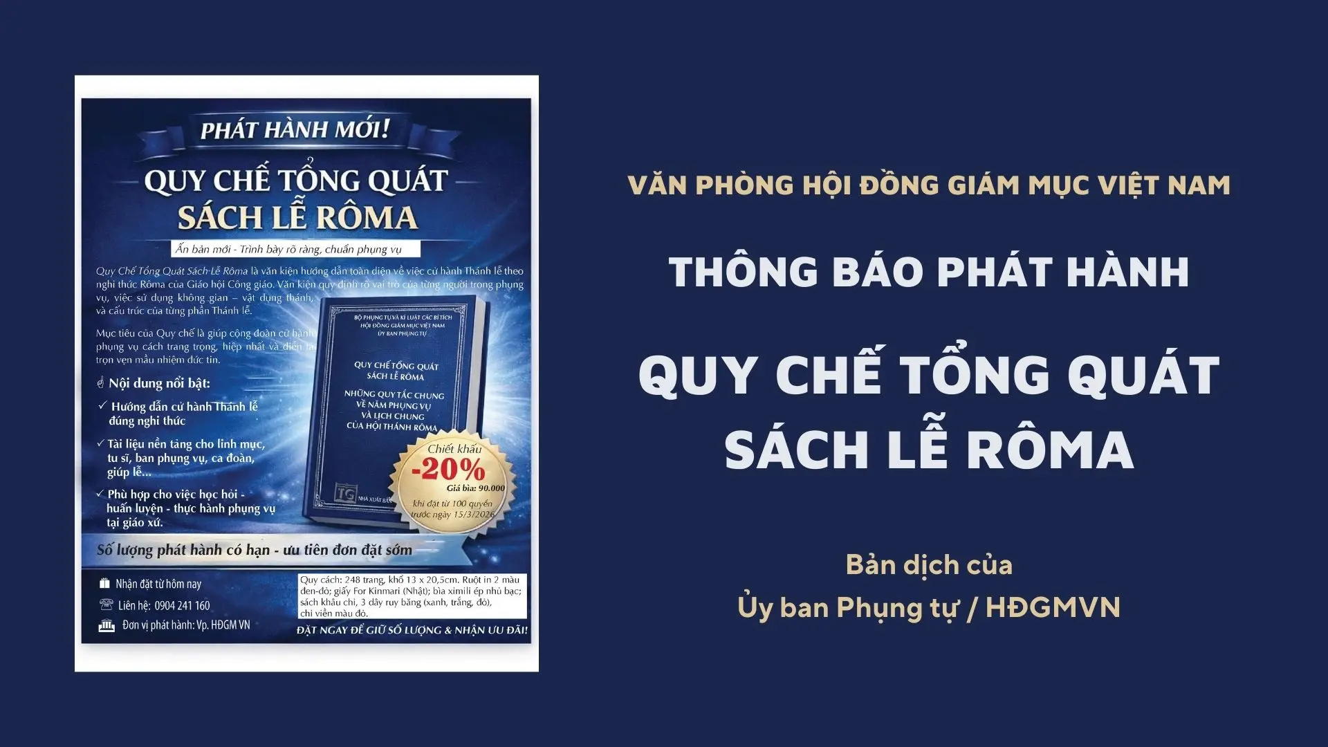 Văn phòng Hội đồng Giám mục thông báo phát hành: Quy chế Tổng quát Sách lễ Rôma